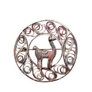 Vintage Peru 925 Silver Filigree Llama Brooch Pin Handmade Peruvian Jewelry